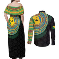 Malampa Tribal Tattoo with Namele Leaves Couples Matching Off Shoulder Maxi Dress and Long Sleeve Button Shirt LT03 - Polynesian Pride