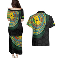 Malampa Tribal Tattoo with Namele Leaves Couples Matching Puletasi and Hawaiian Shirt LT03 - Polynesian Pride