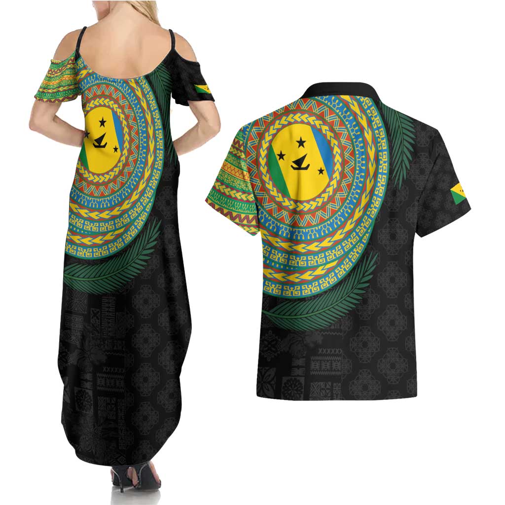 Malampa Tribal Tattoo with Namele Leaves Couples Matching Summer Maxi Dress and Hawaiian Shirt LT03 - Polynesian Pride