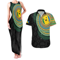 Malampa Tribal Tattoo with Namele Leaves Couples Matching Tank Maxi Dress and Hawaiian Shirt LT03 Black - Polynesian Pride