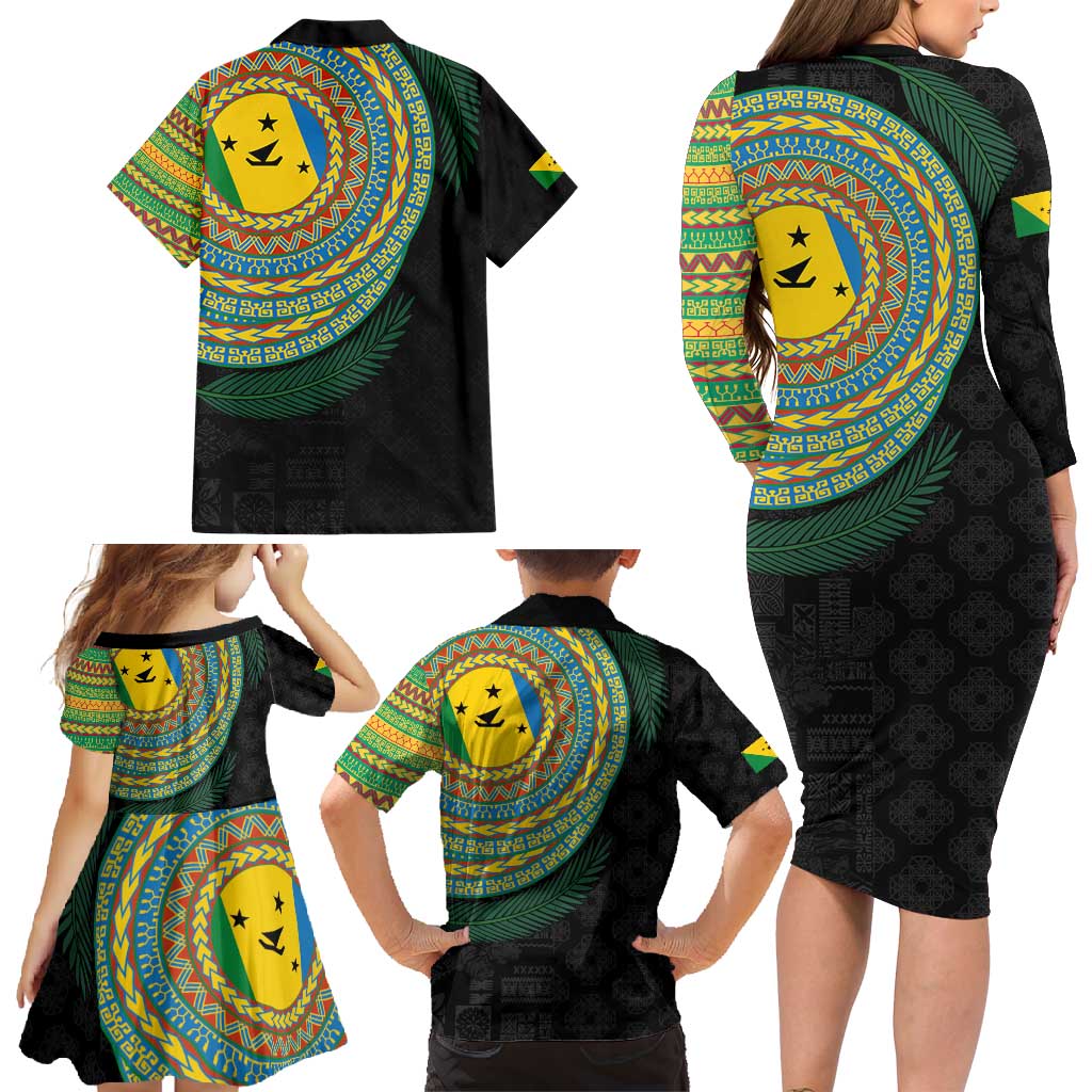 Malampa Tribal Tattoo with Namele Leaves Family Matching Long Sleeve Bodycon Dress and Hawaiian Shirt LT03 - Polynesian Pride