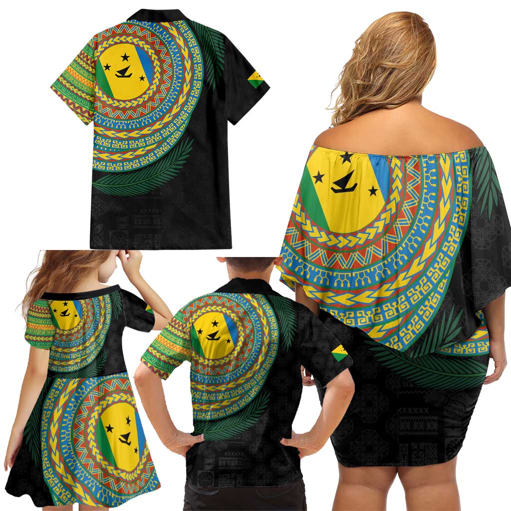 Malampa Tribal Tattoo with Namele Leaves Family Matching Off Shoulder Short Dress and Hawaiian Shirt LT03 - Polynesian Pride