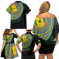 Malampa Tribal Tattoo with Namele Leaves Family Matching Off Shoulder Short Dress and Hawaiian Shirt LT03 - Polynesian Pride