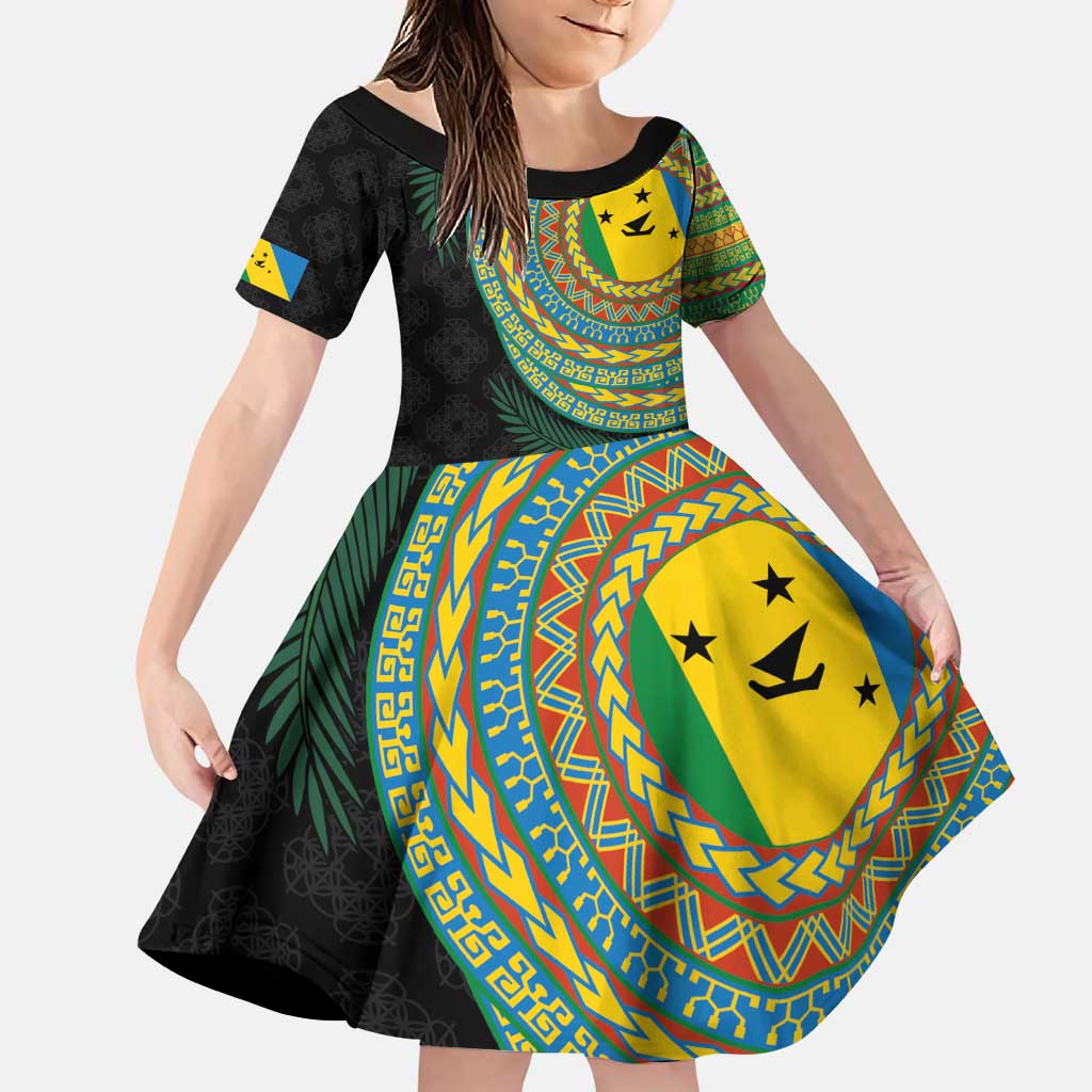 Malampa Tribal Tattoo with Namele Leaves Family Matching Puletasi and Hawaiian Shirt LT03 Daughter's Dress Black - Polynesian Pride