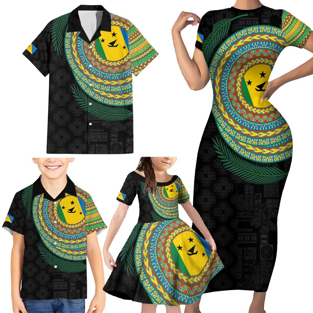 Malampa Tribal Tattoo with Namele Leaves Family Matching Short Sleeve Bodycon Dress and Hawaiian Shirt LT03 - Polynesian Pride