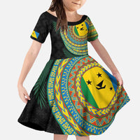 Malampa Tribal Tattoo with Namele Leaves Family Matching Tank Maxi Dress and Hawaiian Shirt LT03 Daughter's Dress Black - Polynesian Pride