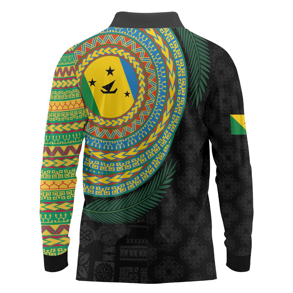 Malampa Tribal Tattoo with Namele Leaves Long Sleeve Polo Shirt LT03 - Polynesian Pride