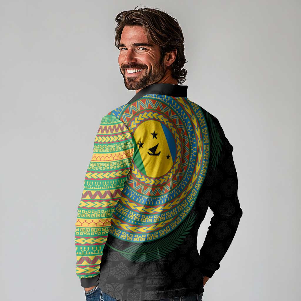 Malampa Tribal Tattoo with Namele Leaves Long Sleeve Polo Shirt LT03 - Polynesian Pride