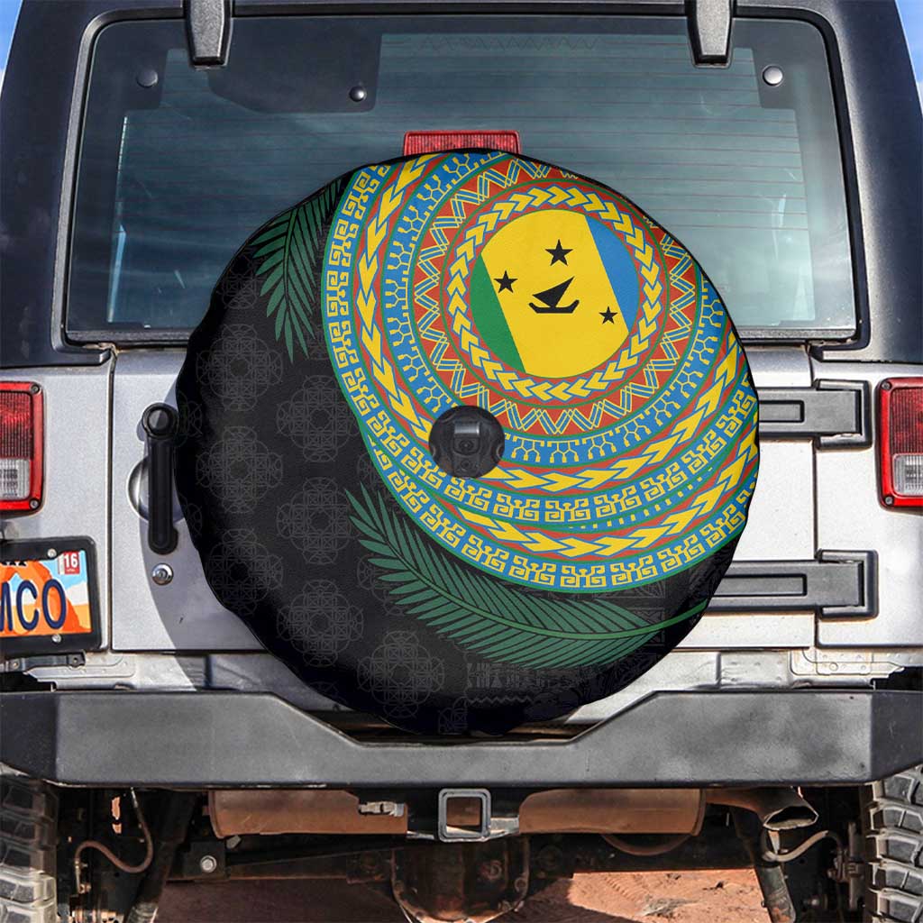 Malampa Tribal Tattoo with Namele Leaves Spare Tire Cover LT03 Black - Polynesian Pride