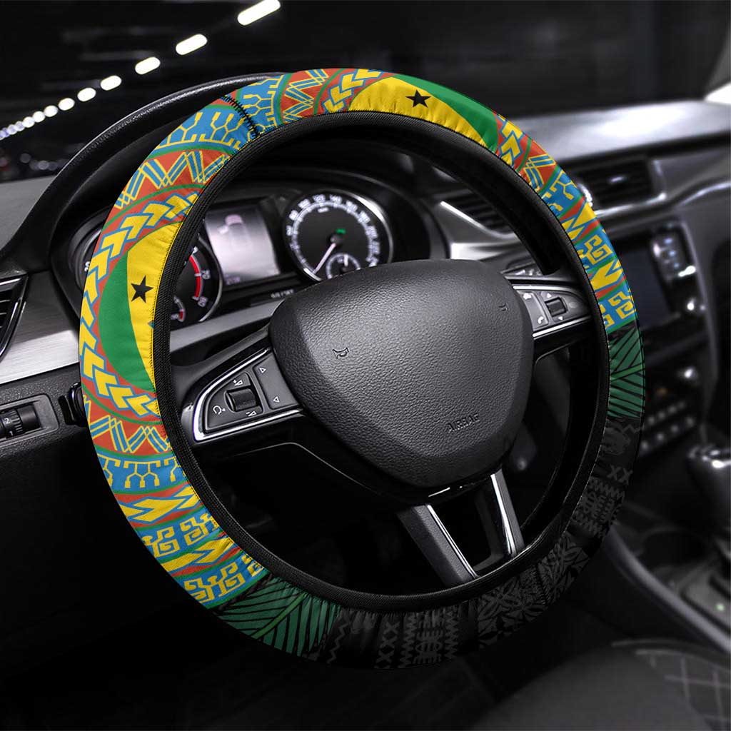 Malampa Tribal Tattoo with Namele Leaves Steering Wheel Cover