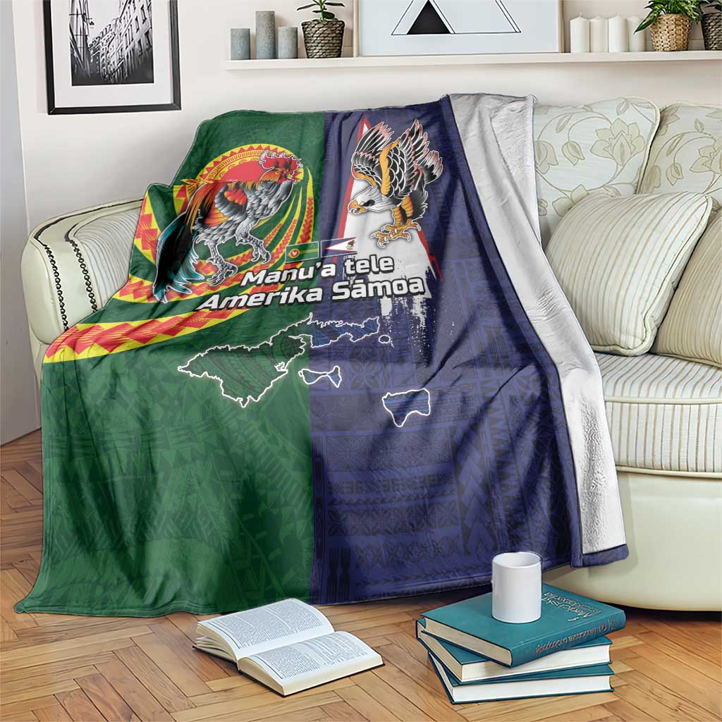 Manuʻa Islands and American Samoa Together Blanket Rooster and Eagle Mascot National Map and Flag Style