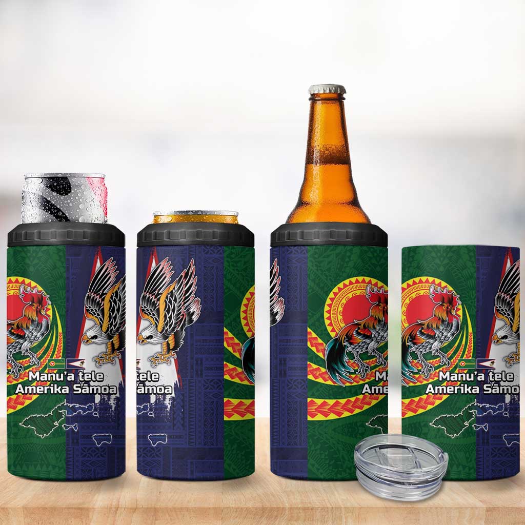 Manuʻa Islands and American Samoa Together 4 in 1 Can Cooler Tumbler Rooster and Eagle Mascot National Map and Flag Style LT03 - Polynesian Pride