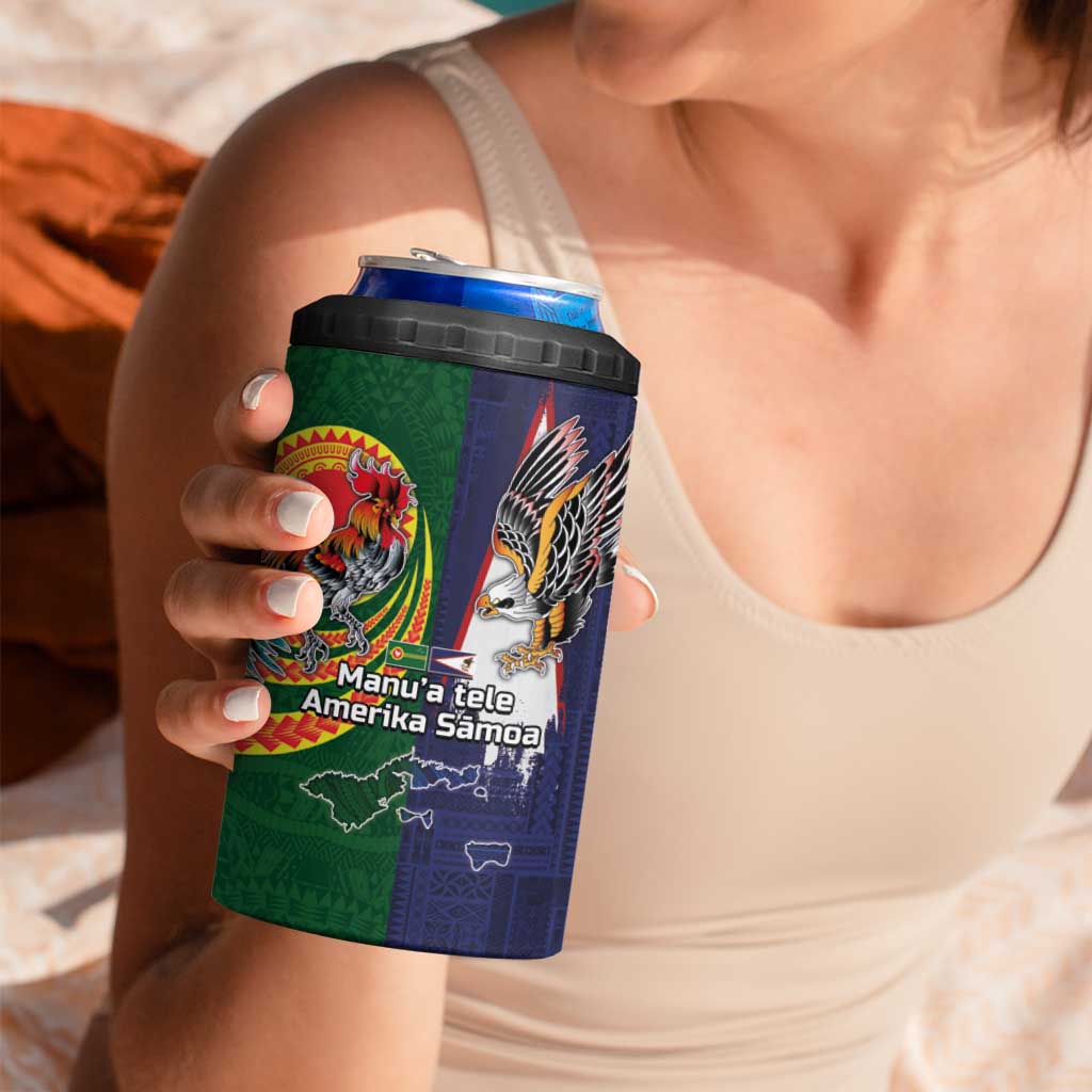 Manuʻa Islands and American Samoa Together 4 in 1 Can Cooler Tumbler Rooster and Eagle Mascot National Map and Flag Style LT03 - Polynesian Pride