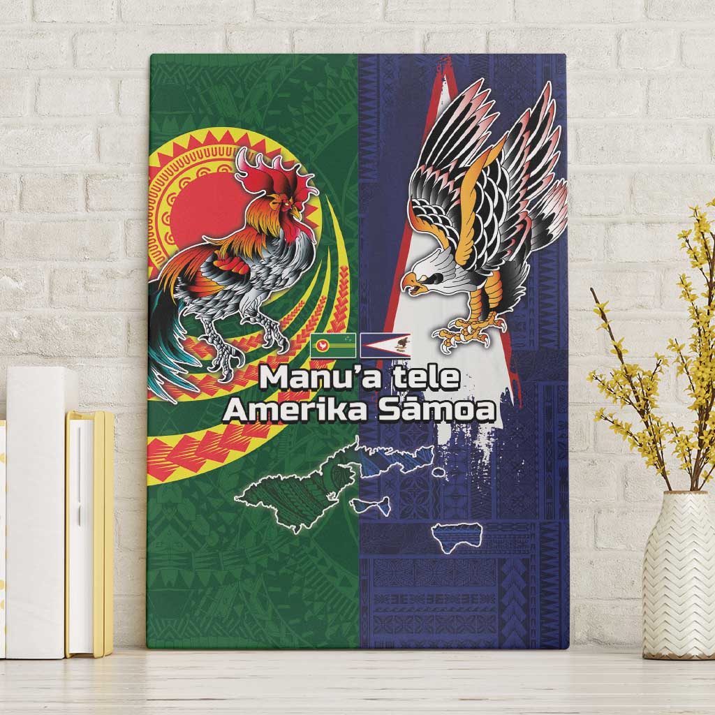 Manuʻa Islands and American Samoa Together Canvas Wall Art Rooster and Eagle Mascot National Map and Flag Style LT03 Without Frame Green - Polynesian Pride