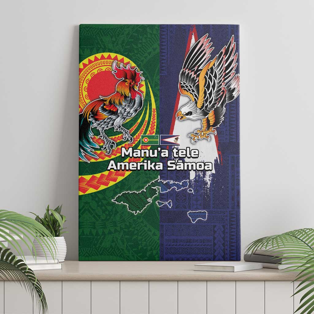 Manuʻa Islands and American Samoa Together Canvas Wall Art Rooster and Eagle Mascot National Map and Flag Style LT03 - Polynesian Pride