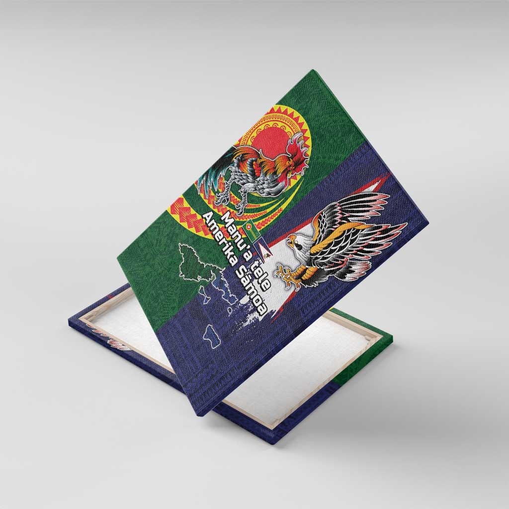 Manuʻa Islands and American Samoa Together Canvas Wall Art Rooster and Eagle Mascot National Map and Flag Style LT03 With Frame Green - Polynesian Pride