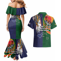 Manuʻa Islands and American Samoa Together Couples Matching Mermaid Dress and Hawaiian Shirt Rooster and Eagle Mascot National Map and Flag Style LT03 - Polynesian Pride