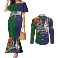 Manuʻa Islands and American Samoa Together Couples Matching Mermaid Dress and Long Sleeve Button Shirt Rooster and Eagle Mascot National Map and Flag Style LT03 Green - Polynesian Pride