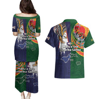 Manuʻa Islands and American Samoa Together Couples Matching Puletasi and Hawaiian Shirt Rooster and Eagle Mascot National Map and Flag Style LT03 - Polynesian Pride