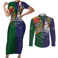 Manuʻa Islands and American Samoa Together Couples Matching Short Sleeve Bodycon Dress and Long Sleeve Button Shirt Rooster and Eagle Mascot National Map and Flag Style LT03 Green - Polynesian Pride