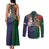 Manuʻa Islands and American Samoa Together Couples Matching Tank Maxi Dress and Long Sleeve Button Shirt Rooster and Eagle Mascot National Map and Flag Style LT03 - Polynesian Pride