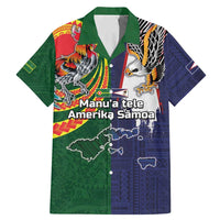Manuʻa Islands and American Samoa Together Family Matching Mermaid Dress and Hawaiian Shirt Rooster and Eagle Mascot National Map and Flag Style LT03 Dad's Shirt - Short Sleeve Green - Polynesian Pride