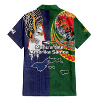 Manuʻa Islands and American Samoa Together Family Matching Mermaid Dress and Hawaiian Shirt Rooster and Eagle Mascot National Map and Flag Style LT03 - Polynesian Pride