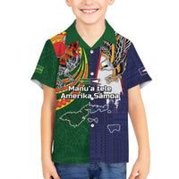 Manuʻa Islands and American Samoa Together Family Matching Off The Shoulder Long Sleeve Dress and Hawaiian Shirt Rooster and Eagle Mascot National Map and Flag Style LT03 Son's Shirt Green - Polynesian Pride