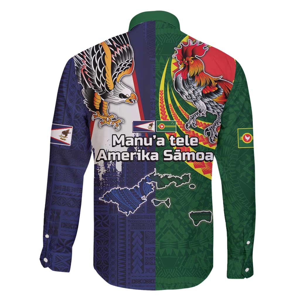 Manuʻa Islands and American Samoa Together Family Matching Off Shoulder Maxi Dress and Hawaiian Shirt Rooster and Eagle Mascot National Map and Flag Style LT03 - Polynesian Pride
