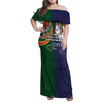 Manuʻa Islands and American Samoa Together Family Matching Off Shoulder Maxi Dress and Hawaiian Shirt Rooster and Eagle Mascot National Map and Flag Style LT03 Mom's Dress Green - Polynesian Pride