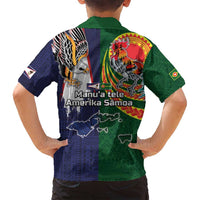 Manuʻa Islands and American Samoa Together Family Matching Off Shoulder Short Dress and Hawaiian Shirt Rooster and Eagle Mascot National Map and Flag Style LT03 - Polynesian Pride