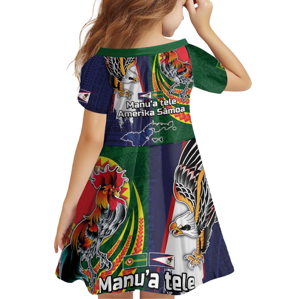 Manuʻa Islands and American Samoa Together Family Matching Off Shoulder Short Dress and Hawaiian Shirt Rooster and Eagle Mascot National Map and Flag Style LT03 - Polynesian Pride