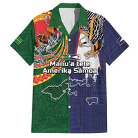 Manuʻa Islands and American Samoa Together Family Matching Off Shoulder Short Dress and Hawaiian Shirt Rooster and Eagle Mascot National Map and Flag Style LT03 Dad's Shirt - Short Sleeve Green - Polynesian Pride