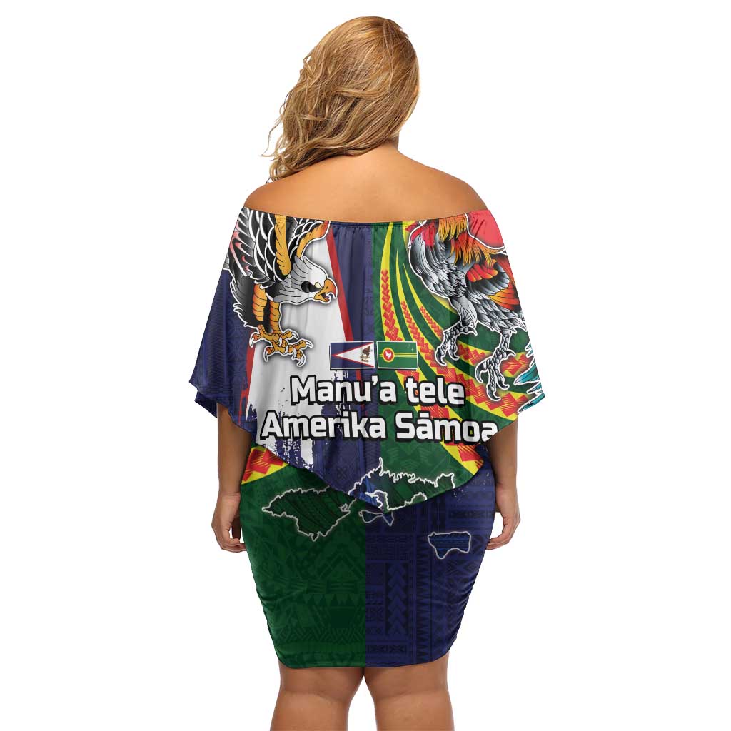 Manuʻa Islands and American Samoa Together Family Matching Off Shoulder Short Dress and Hawaiian Shirt Rooster and Eagle Mascot National Map and Flag Style LT03 - Polynesian Pride