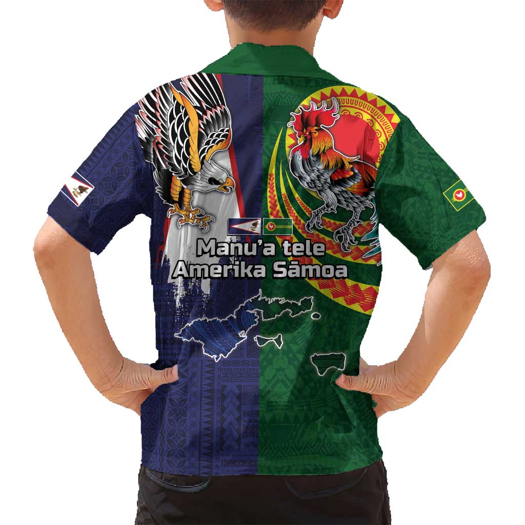 Manuʻa Islands and American Samoa Together Family Matching Puletasi and Hawaiian Shirt Rooster and Eagle Mascot National Map and Flag Style LT03 - Polynesian Pride