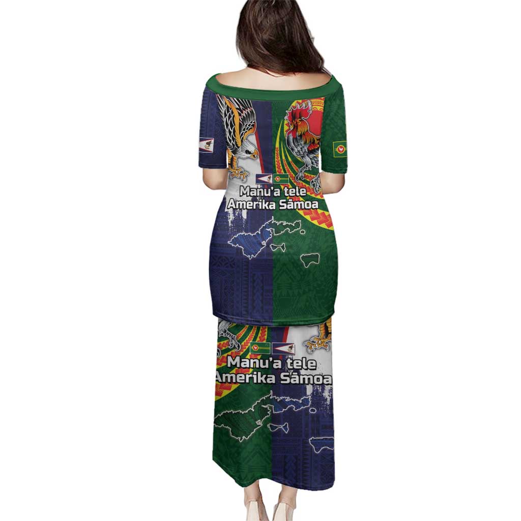 Manuʻa Islands and American Samoa Together Family Matching Puletasi and Hawaiian Shirt Rooster and Eagle Mascot National Map and Flag Style LT03 - Polynesian Pride
