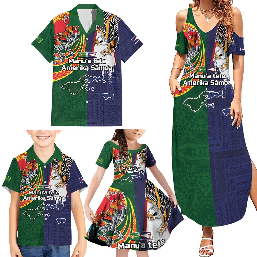 Manuʻa Islands and American Samoa Together Family Matching Summer Maxi Dress and Hawaiian Shirt Rooster and Eagle Mascot National Map and Flag Style LT03 - Polynesian Pride