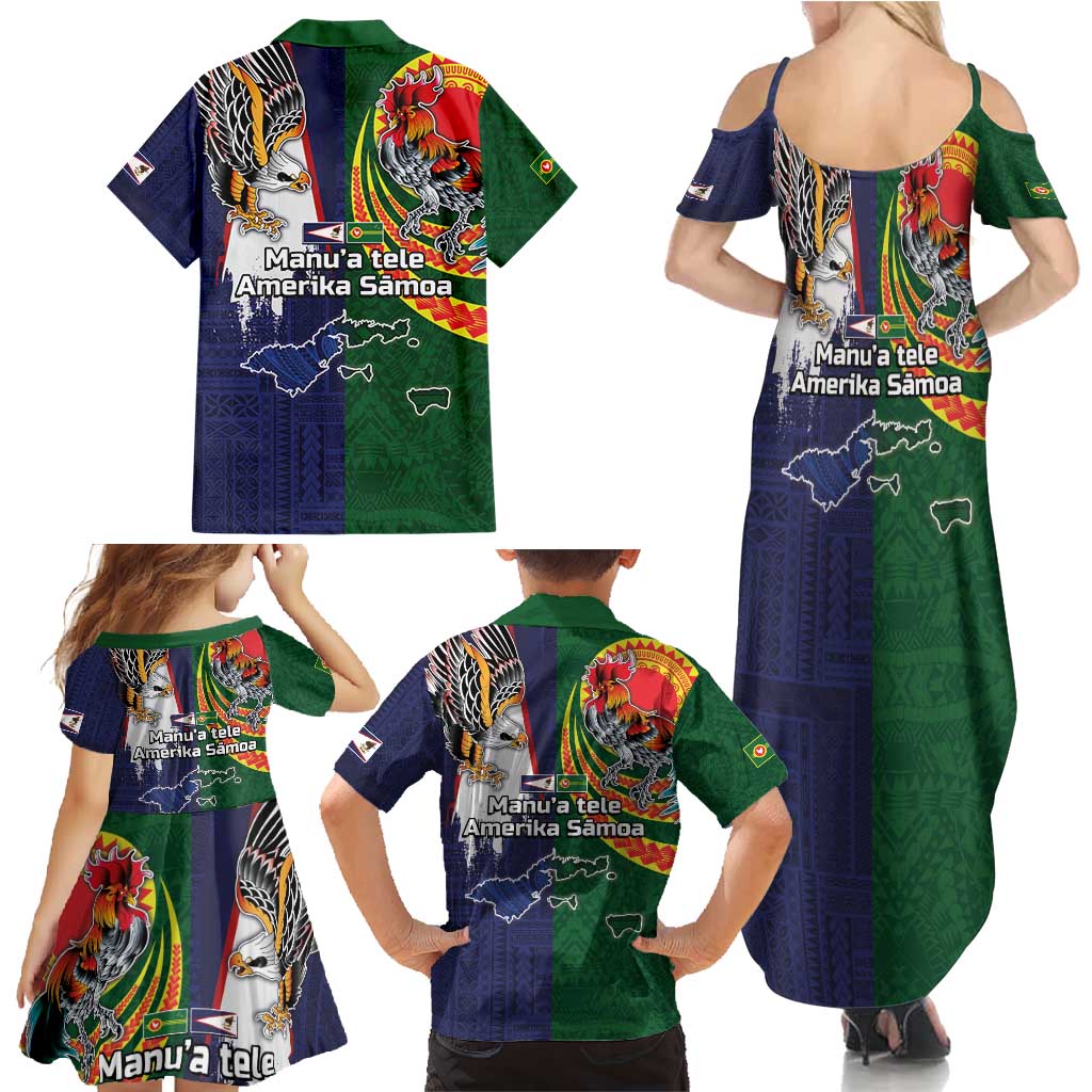 Manuʻa Islands and American Samoa Together Family Matching Summer Maxi Dress and Hawaiian Shirt Rooster and Eagle Mascot National Map and Flag Style LT03 - Polynesian Pride