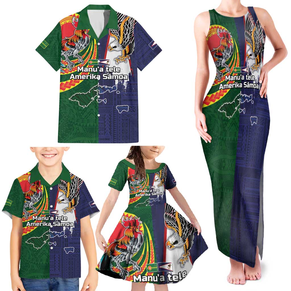Manuʻa Islands and American Samoa Together Family Matching Tank Maxi Dress and Hawaiian Shirt Rooster and Eagle Mascot National Map and Flag Style LT03 - Polynesian Pride
