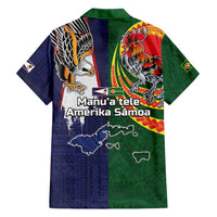 Manuʻa Islands and American Samoa Together Hawaiian Shirt Rooster and Eagle Mascot National Map and Flag Style