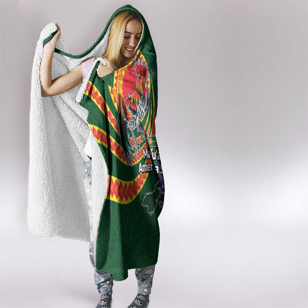 Manuʻa Islands and American Samoa Together Hooded Blanket Rooster and Eagle Mascot National Map and Flag Style