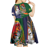 Manuʻa Islands and American Samoa Together Kid Short Sleeve Dress Rooster and Eagle Mascot National Map and Flag Style LT03 - Polynesian Pride