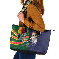 Manuʻa Islands and American Samoa Together Leather Tote Bag Rooster and Eagle Mascot National Map and Flag Style