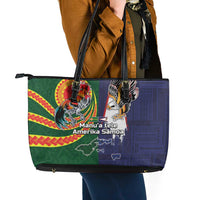 Manuʻa Islands and American Samoa Together Leather Tote Bag Rooster and Eagle Mascot National Map and Flag Style