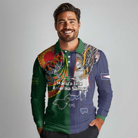 Manuʻa Islands and American Samoa Together Long Sleeve Polo Shirt Rooster and Eagle Mascot National Map and Flag Style LT03 - Polynesian Pride