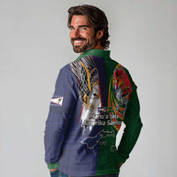 Manuʻa Islands and American Samoa Together Long Sleeve Polo Shirt Rooster and Eagle Mascot National Map and Flag Style LT03 - Polynesian Pride