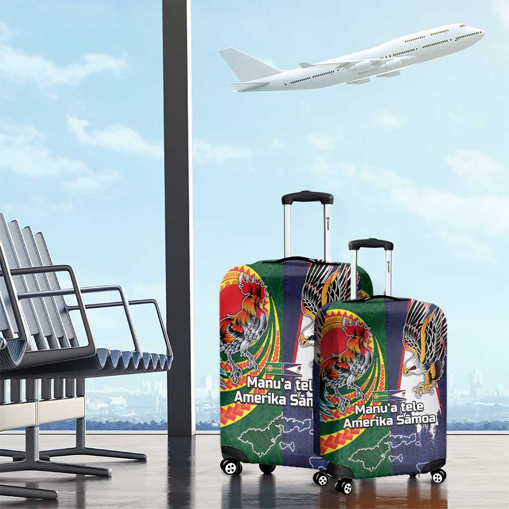 Manuʻa Islands and American Samoa Together Luggage Cover Rooster and Eagle Mascot National Map and Flag Style
