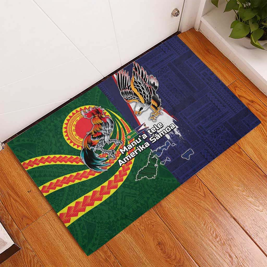 Manuʻa Islands and American Samoa Together Rubber Doormat Rooster and Eagle Mascot National Map and Flag Style LT03 - Polynesian Pride