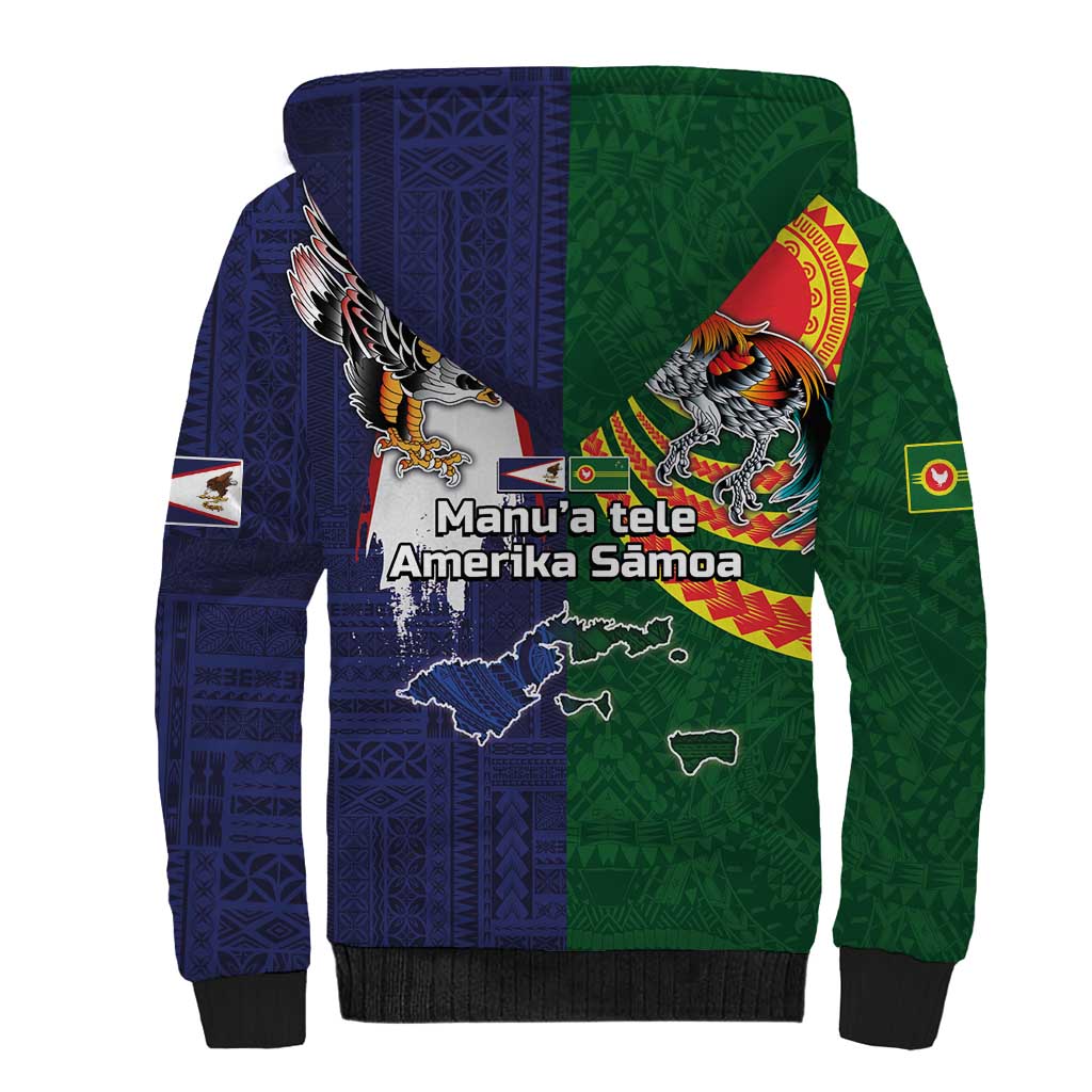 Manuʻa Islands and American Samoa Together Sherpa Hoodie Rooster and Eagle Mascot National Map and Flag Style LT03 - Polynesian Pride