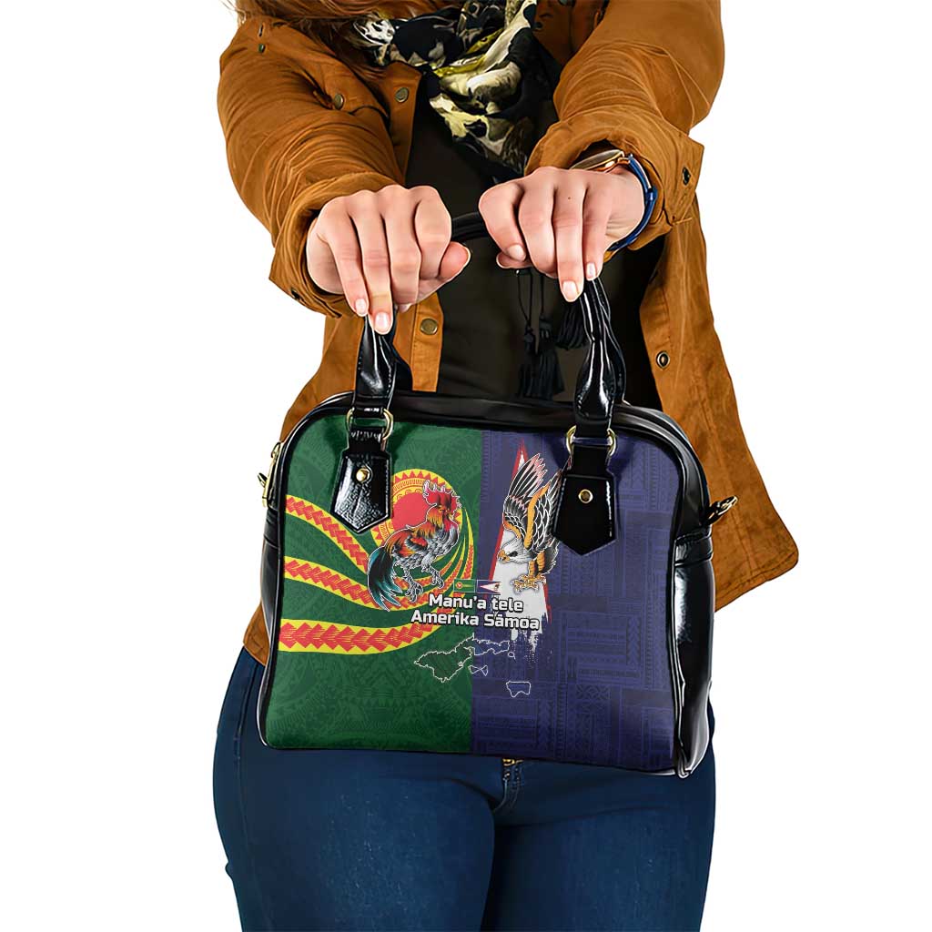 Manuʻa Islands and American Samoa Together Shoulder Handbag Rooster and Eagle Mascot National Map and Flag Style